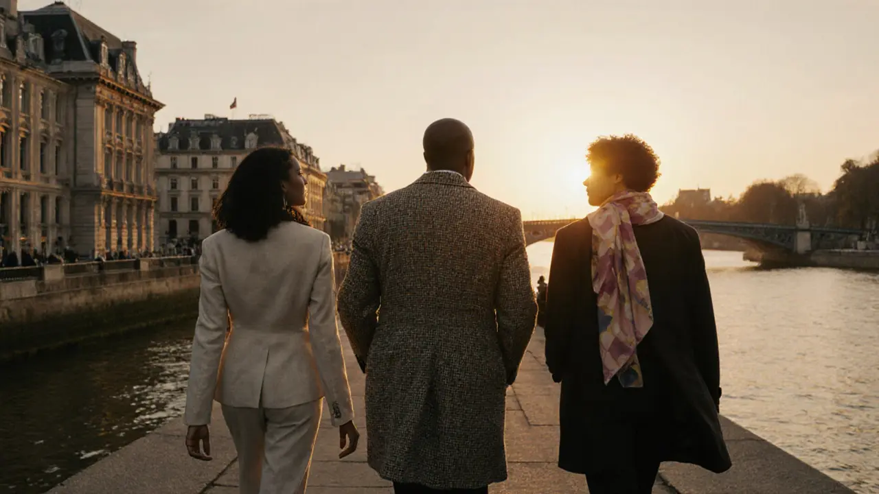 Professionals walk peacefully along the Thames at sunset, engaged in thoughtful conversation without devices.