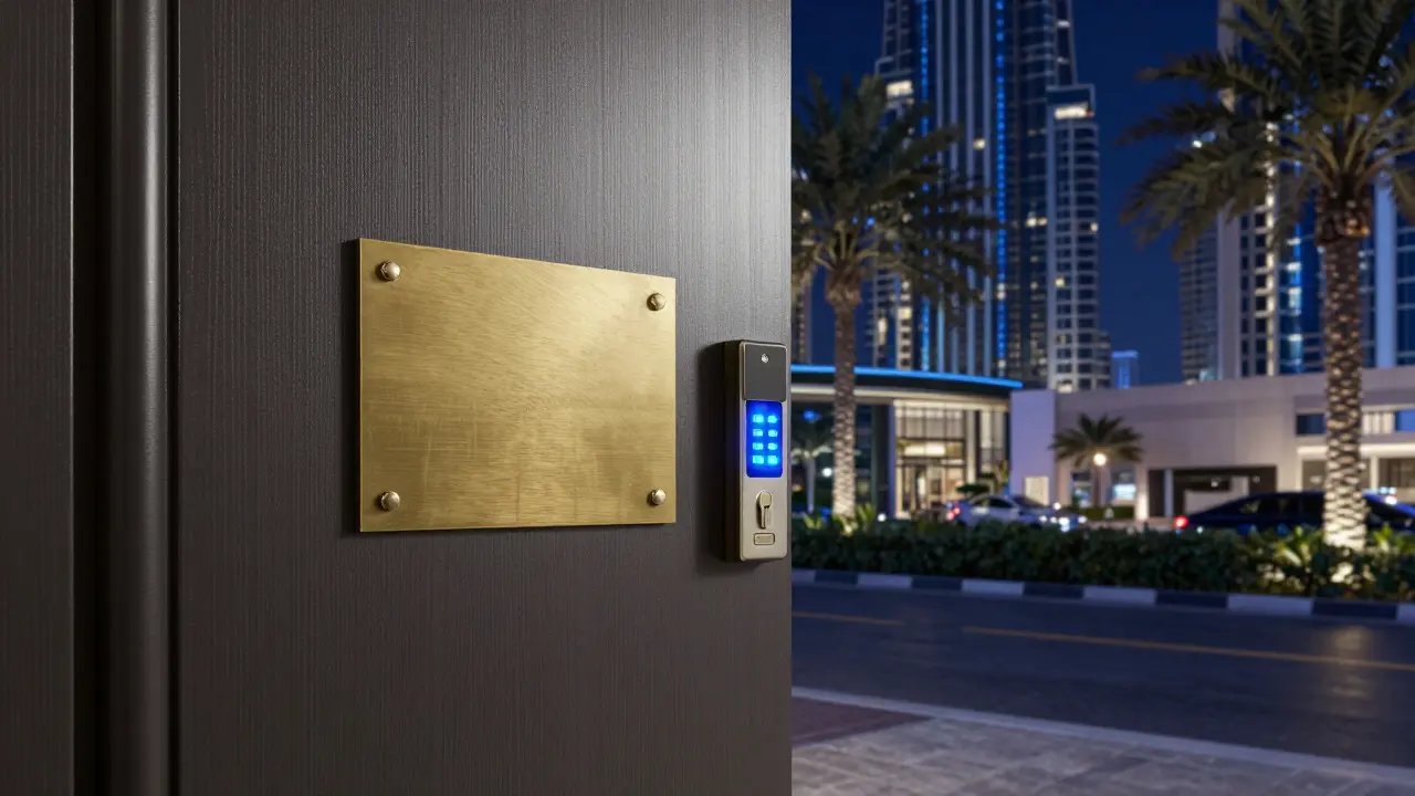A discreet entrance to an exclusive apartment building in Downtown Dubai.