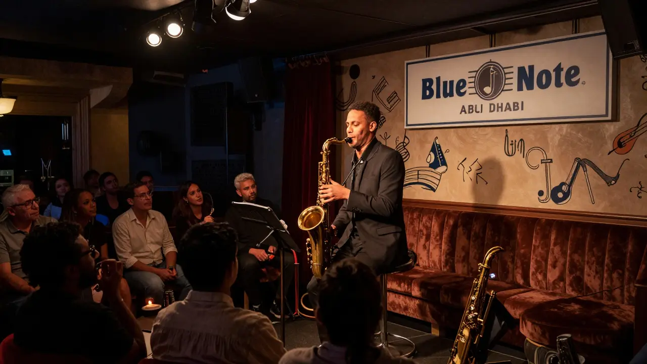 A jazz musician playing saxophone under soft lights as an attentive audience listens in a cozy venue.